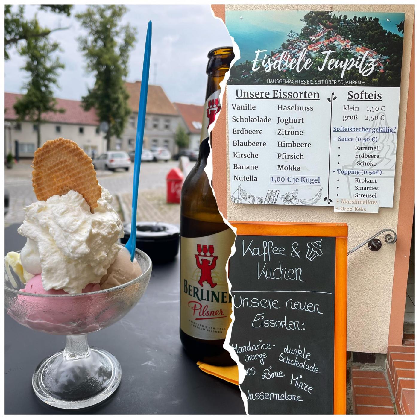 In Teupitz ist die Welt noch in Ordnung, wie früher - und lecker noch dazu: Kugel 1€, Bier 2€. Empfehle die Eisdiele!