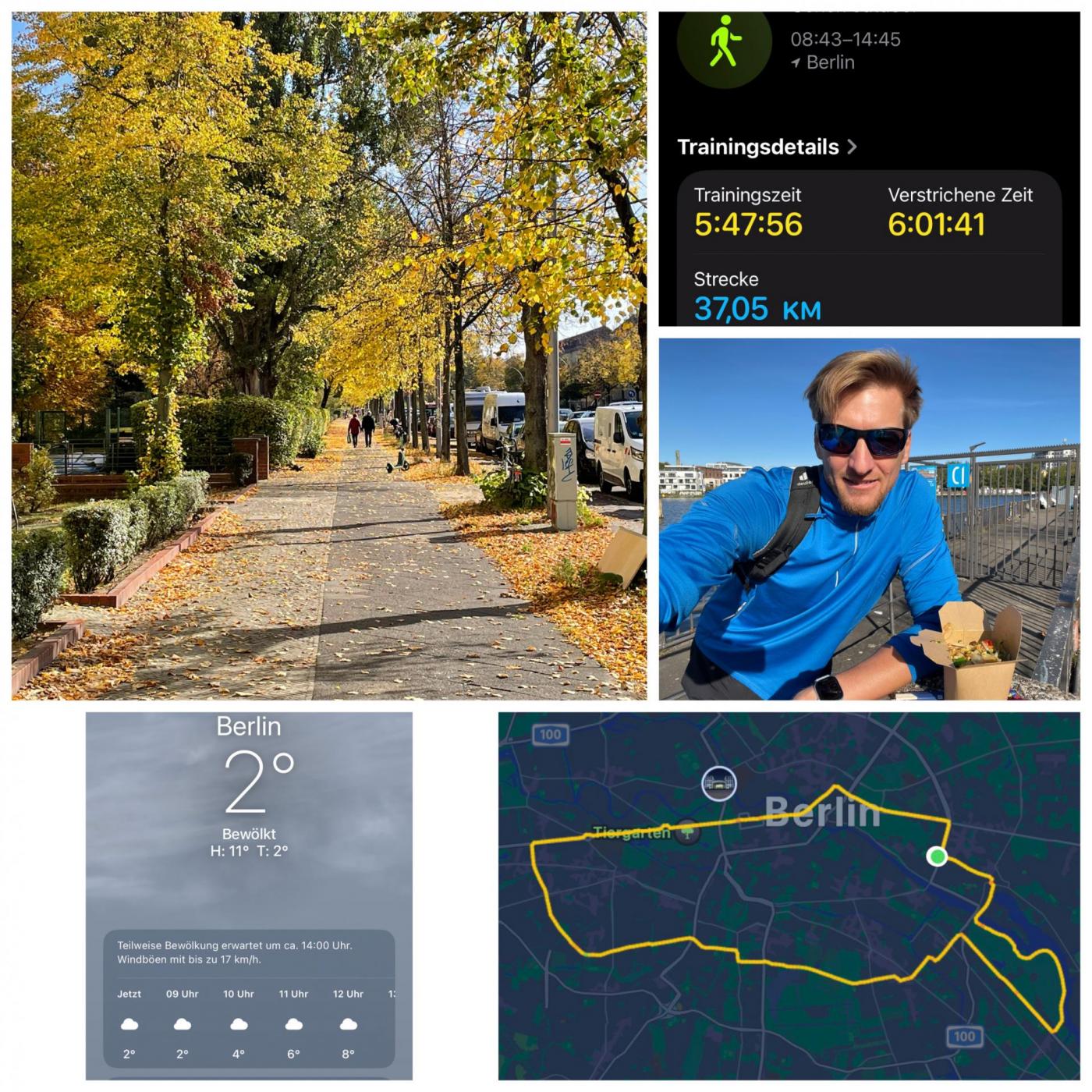 Trainingslauf im Goldenen Herbst: Strecke & Geschwindigkeit erhöht. Pad Thai zum Lunch im Treptower. Hat überaus Laune gemacht! :)