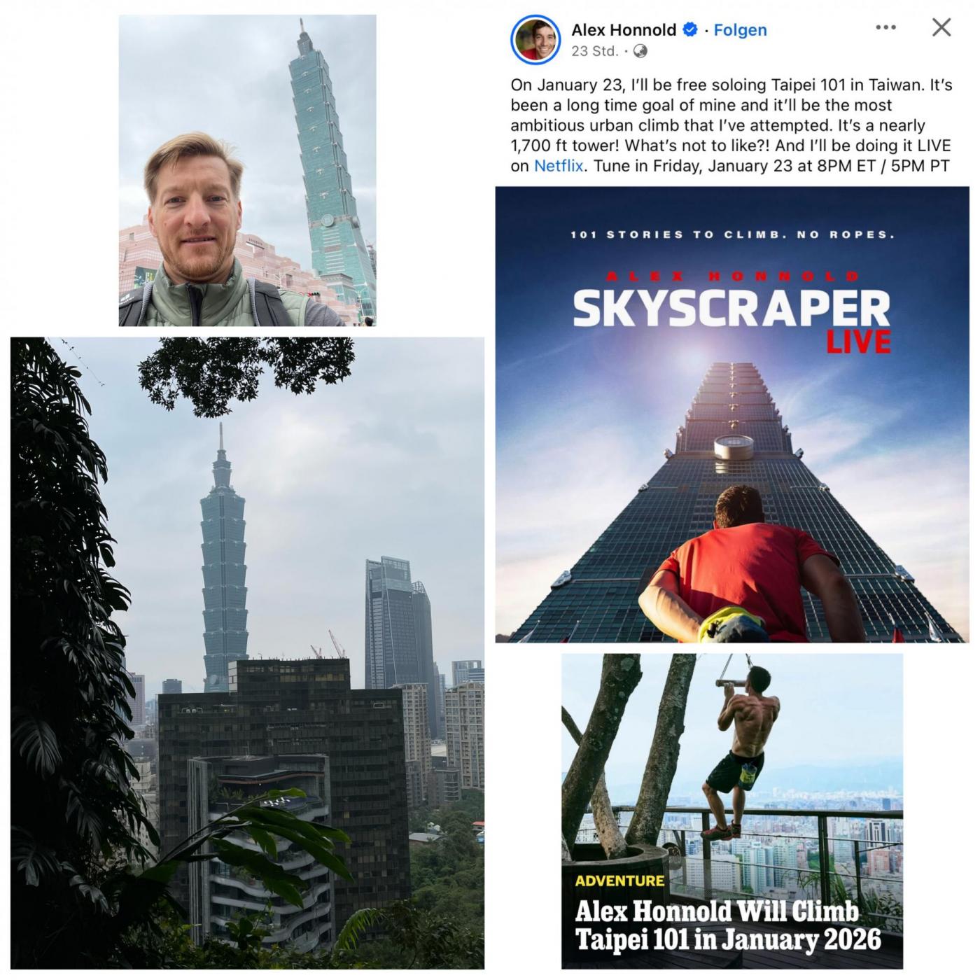 Taipei 101: Hier hat in 2 Wochen Alex Honnold etwas verrücktes vor - OMG! Kommt live auf Netflix. Ich glaube, ich könnte da nicht zugucken! #taiwan2526